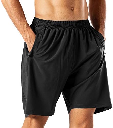 HMIYA Men's Casual Sports Quick Dry Workout Running or Gym Training Short with Zipper Pockets(Black,XL)