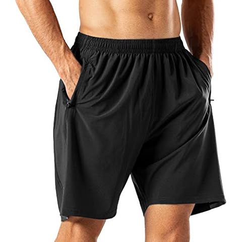 HMIYA Men's Casual Sports Quick Dry Workout Running or Gym Training Short with Zipper Pockets(Black,4XL) Cover