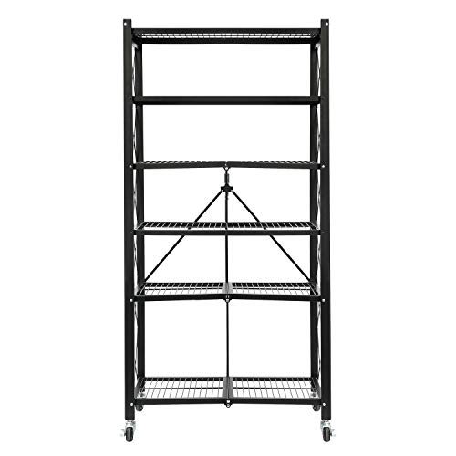 YOUNIS 6-Shelf Shelving Storage Unit, Metal Organizer Wire Rack with Wheels, Open Storage Display Shelves Organizer for Garage, Kitchen, Bathroom, Pantry, Office, Laundry Room, 28 x 14 x 55, Black