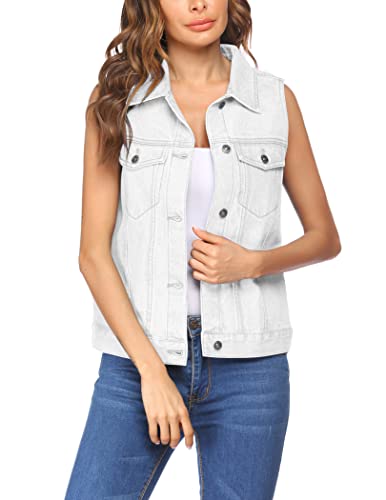 Chainscroll Women's Denim Vest Casual Classic Jean Jackets W Chest Flap Pockets #TOP3