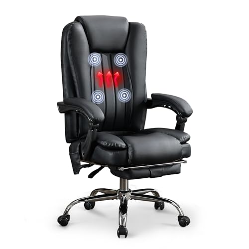 BOSMILLER Big and Tall Massage Office Chair – 500 lbs Capacity, Heated, 6 Vibration Points, Adjustable Footrest, PU Leather Heated Office Chair