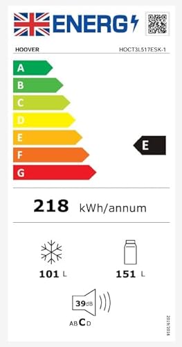 Hoover H-FRIDGE 300 Freestanding Fridge Freezer 50/50, 2 Doors, Low Frost Technology, E Class, 252L Total Capacity, Internal Display, Integrated Handle, Silver, 54.5x55x176 cm - HOCT3L517ESK-1 - 8