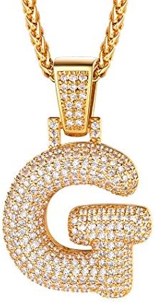 Bubble Letter/Number Pendant Necklace, Round Alphabet A-Z/Digit 0-9 Pendant, Customizable, Gold/Platinum Plated Full Cubic Zirconia Jewellery Bling Bling Cute Initial Necklace (Gift Package)