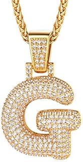 Bubble Letter/Number Pendant Necklace, Round Alphabet A-Z/Digit 0-9 Pendant, Customizable, Gold/Platinum Plated Full Cubic Zirconia Jewellery Bling Bling Cute Initial Necklace (Gift Package)