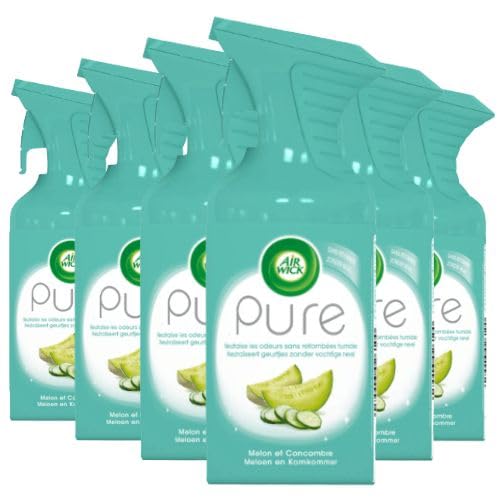 Air Wick Pure Melón y Pepino Spray Ambientador Pack Ahorro 6 x 250 ml – Eliminación de olores sin agua añadida, fragancia fresca y ligera para hogar, baño y cocina