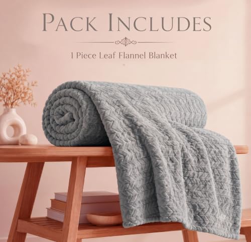 Image of SANMARINO Premium 300 GSM Double Bed Flannel Blanket | Ultra Soft Leaf Emboss Plush Blanket | All Season Lightweight & Cozy | AC Blanket for Bed, Sofa, Couch, Travel & Camping | 220x230 cm,Grey