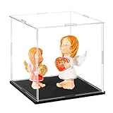Frcctre 2 Pack Clear Acrylic Display Case with Black Base, 6 x 6 x 6 Inch Square Acrylic Display Box Self-Assembly Cube Dustproof Protection Showcase for Action Figures Toys Collectibles