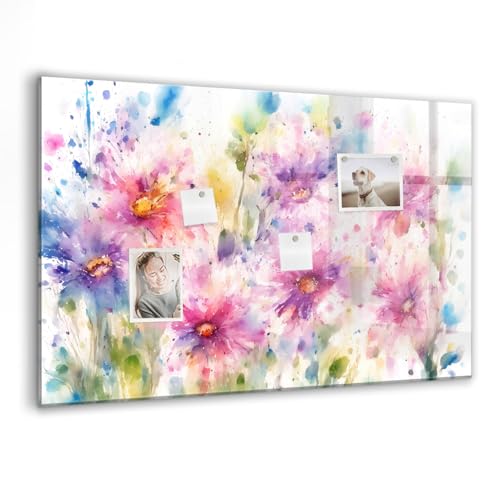 Tableau magnetique en verre design fleurs peintes pour decoration murale