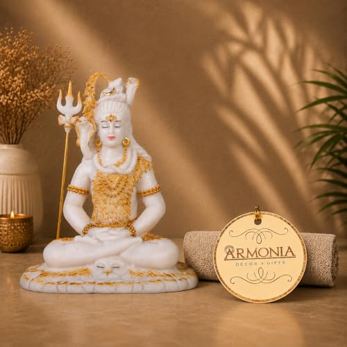 Image of ARMONIA Lord Shankar Idol Shiv Ji Murti Mahadev Statue for Home Decor Living Room, Pooja Room, Office, Temple | Marble Dust 29cm|Detachable Trishul |Gift for Housewarming (Inside Cleaning Cloth)