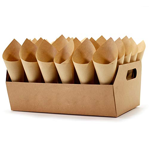 Party Confetti Cone Holder Box - Confetti for Gift Box Wedding, Stand Tray Box Total of 30 Holes for 30 Confetti Cone, and Include 32 Cone Papers (Kraft-F, 1)