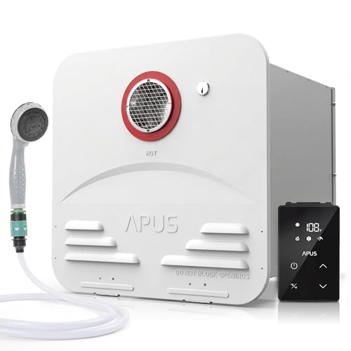 APUS RV Tankless Water Heater, 68,000 BTU Propane Gas On Demand Instant Hot Water with White Door and Remote, 12V, 3.9 GPM, High Altitude Available, CSA Certified, Compatible with All RVs