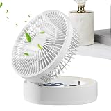 Ventilatore per scrivania, strumento di ventilazione con ricarica USB a 5 velocità, luce LED integrata e specchio per il trucco, funzione timer pieghevole, ventilatore da comodino, per dormitorio