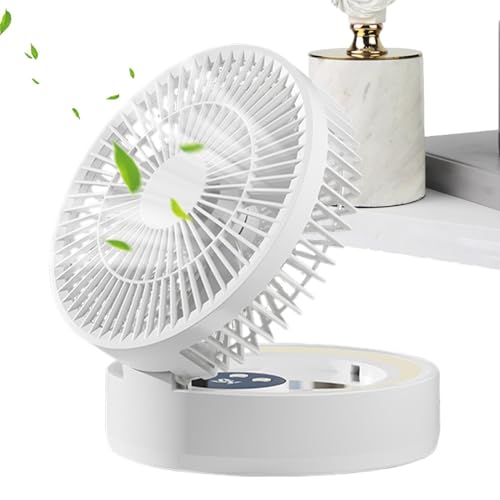 Jvjggag Ventiladores Pequeños para Dormitorio - 5 Velocidades Carga USB Plegable Ventilador | Luz LED Incorporada y Espejo de Maquillaje Plegable con Temporizador Función Silenciosa Ventilador de