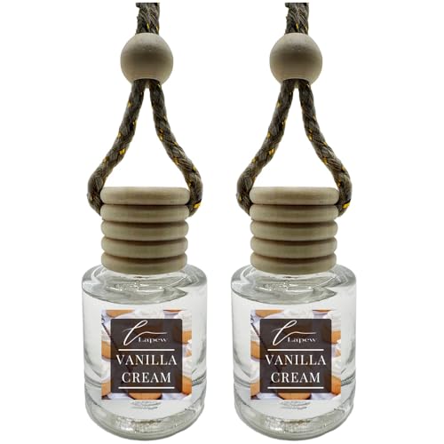 Image of Lapew Vanilla Cream Car Diffuser Air Freshener - 45+ Days of Long-Lasting Freshness, 2-Pack Hanging Diffusers for Car, Home & Office, Made in USA + Bonus 2 Free Car Wipes!