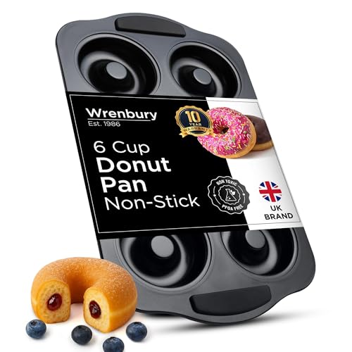 Wrenbury Donut Backform 6er – Antihaft Jumbo Donut & Bagel Backform aus Karbonstahl, Ø 9 cm, mit Silikongriffen, EU LFGB & EU Food Safe, Frei von PFAS, PTFE, PFOA, PFOS Wrenbury Donut Backform 6er – Antihaft Jumbo Donut & Bagel Backform aus Karbonstahl, Ø 9 cm, mit Silikongriffen, EU LFGB & EU Food Safe, Frei von PFAS, PTFE, PFOA, PFOS