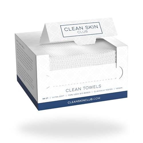 Clean Skin Club Clean Towels 100% USDA Biobased Dermatologist Approved Face Towel Disposable Clinically Tested Face Towelette Facial Washcloth Makeup Remover Dry Wipes Ultra Soft 25 ct 1 pack