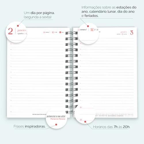 Agenda 2025 Plus Monograma Floral Letra Inicial M (Vermelho E Dourado)