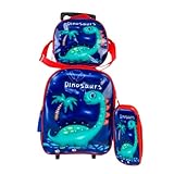 CONJUNTO KIT MOCHILA INFANTIL COM RODINHAS BOLSA ESCOLAR ESTOJO E LANCHEIRA TÉRMICA DINO CARRINHO IMPERMEAVEL ESPAÇOSA DINOSSAURO CARROS PRINCESA UNICÓRNIO (Dinossauro)