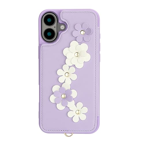 TiLGillCase For Apple iPhone 16 Pro 3D ���̉ԏ��� PU ���U�[ �X�}�z�P�[�X ���΂߂����R �Z���X�g���b�v�t�� �X�^���h�@�\�t�� �ϏՌ� ���f�B�[�X �g�уJ�o�[ - ��