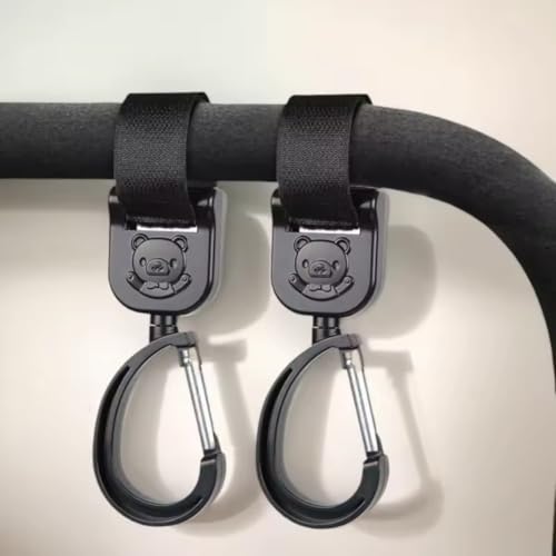 2x Gancho Para Carrinho De Bebê Com Rotação 360 Graus Suporte Para Bolsa E Sacola Universal Fixação Velcro Prático Para Passeio Infantil Mãos Livres ABS