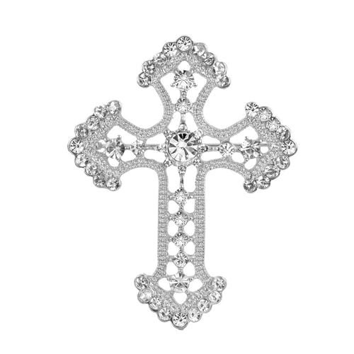 Image of Gyn&Joy Sparkle Crystal Rhinestones Holy Cross Brooch Pin Jewelry For Women Men