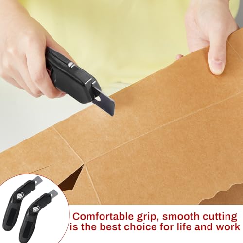 Image of Lasnten 2 Pieces 6 Blades Utility Carpet Knife Cutting Heavy Duty Carpet Knife Cutter Tools with Blades Razor Blade Knives with Protective Cap for Box Cutter Roofing Purpose, Aluminum (Black)