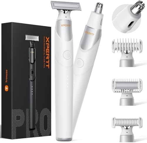 New 2 in 1 Body & Nose Hair Trimmer - Electric Beard Razor for Men, All-in-One Groomer with Magnetic Nose Hair Head, Waterproof Wet/Dry Use, Groin/Ball Shaver, USB-C Fast Charging,White(Solo)