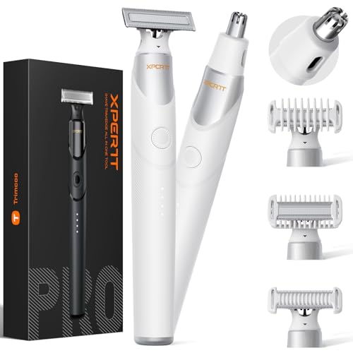 Image of New 2 in 1 Body & Nose Hair Trimmer - Electric Beard Razor for Men, All-in-One Groomer with Magnetic Nose Hair Head, Waterproof Wet /Dry Use, Groin /Ball Shaver, USB-C Fast Charging,White(Solo)