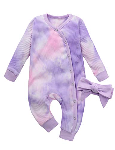 Newborn Baby Girl Romper Tie Dye Infant Onesies Jumpsuit One Piece Bodysuit 2Pcs Baby Girl Clothes Outfits Set Newborn