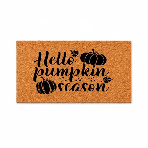 WoodByStu Hello Pumpkin Season Doormat, Fall Welcome Mat, Pumpkin Leaf