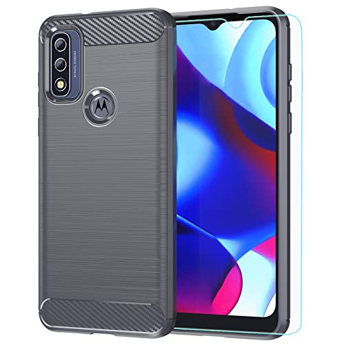 Moto G Pure case,Motorola G Pure case,with HD Screen Protector,M MAIKEZI Fashion Shock-Absorption Flexible TPU Bumper Soft Rubber Protective Case Cove for Motorola Moto G Pure (Gray Brushed TPU)