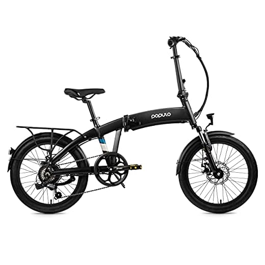 Populo 20'' Folding Electric Bike for Adults, 250W 36V Electric Bicycle with Removable Battery, Lightweight Aluminum Ebike with Suspension Fork, Lights & Rear Rack Included, USB Charge.