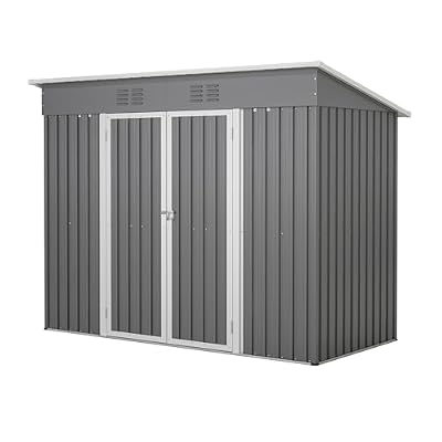 Jaxilyn 4'x8' Metal Shed Outdoor Storage Shed,Metal Steel Utility Tool Shed Storage House with Double Lockable Doors and Air Vent for Backyard Garden Patio Lawn Gray