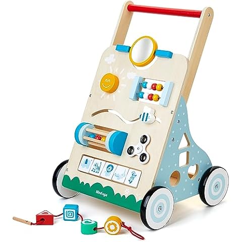medoga Wooden Baby Walker, 10 in 1 Baby Activity Center Walker Adjustable Wood Toddler Walker Push Walker Toy for Boys and Girls (BW001) Cover