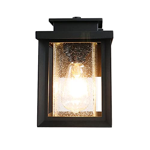 Image of MONKFISH Modern Outdoor Wall Sconce Light - Waterproof Black Fixture with Bubble Glass Shade, Weather Resistant E26 Wall Light for Porch, Garden, Garage & Entryway, 1-Pack