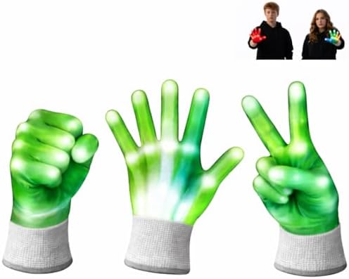 Light Up Gloves, adults size above 14 Year Old. Green LED Gloves ...