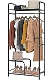 TZAMLI Clothes Rack with 3 Shelves and Rod, Metal Clothing Rack Garment Rack for Hanging Clothes, St