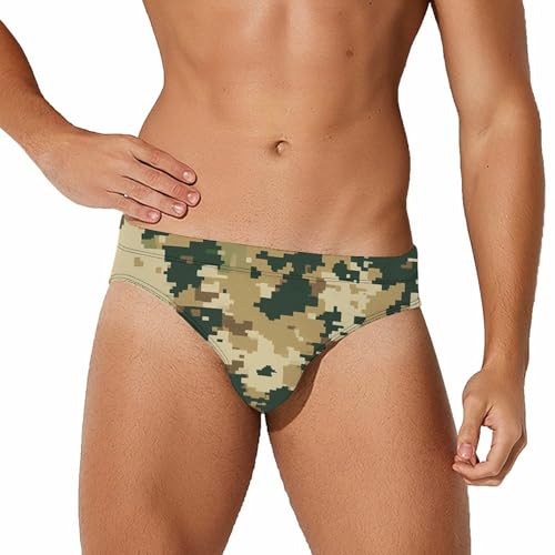 Green Brown Camouflage Mens Swim Briefs Bikini Sexy Low Rise Trunks Swimsuit Bathing Suit Beach