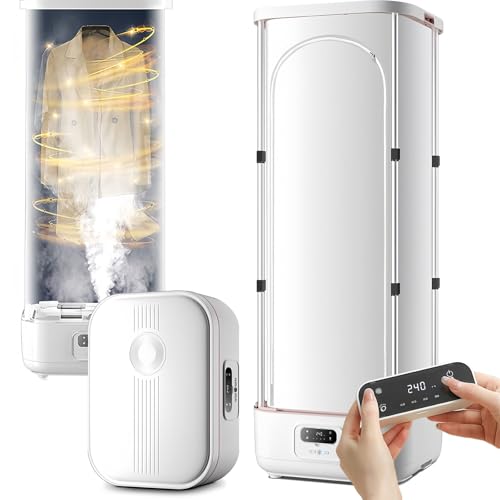 SAIYERUS Máquina de Planchar a Vapor, Hogar Vaporizador y Secadora de Ropa con Temporizador Automático/Eliminación-Rápida de Arrugas, Colgador de Armario Plegable Eléctrico, para Ropa y Telas,220V