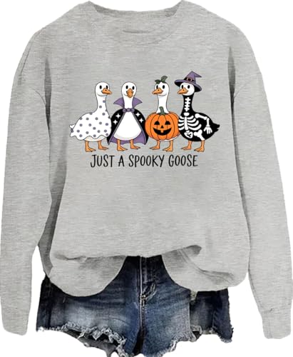 Just A Spooky Goose Sweatshirt & Hoodie Just A Spooky Goose Shirt Long Sleeves Halloween Sweater3