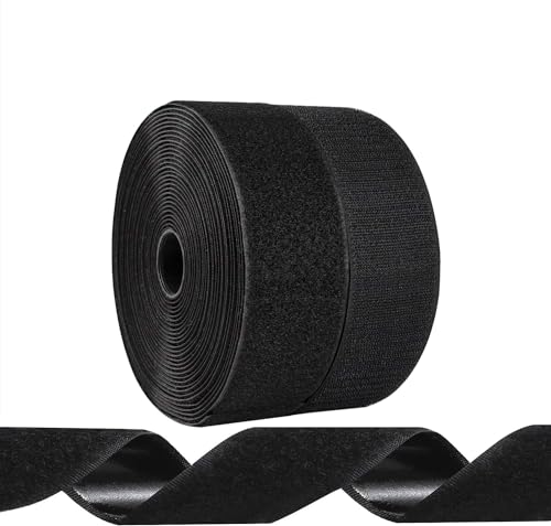 Black Heavy Duty Adhesive Hook and Loop Tape Roll - Industrial Strength, Easy to Cut, Strong Strips with Sticky Back (2 inch x 26 feet) by Caliber Star - Used condition - CA$22.58