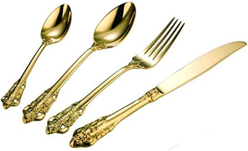 4-Piece Gold Flatware Silverware Cutlery Set,18/10 Heavy Duty Stainless Steel Utensils,Service for 1,Include Knife/Fork/Spoon,Mirror Polished, Dishwasher Safety