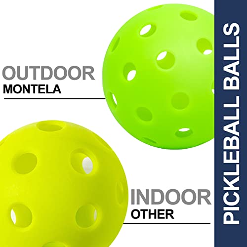 Montela Pickleball Balls 4 Pack Outdoor Indooor Pickleball Balls Usapa Pickleball Approved Official Sports Pickle Balls Pickleballs For Outdoor Play,40 Holes Pickleball With Net Bag,Neon Green #TOP5