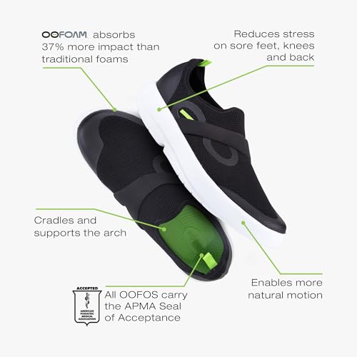 OOFOS OOmg Low Shoe, White & Black - Men’s Size 11 - Lightweight Recovery Footwear - Reduces Stress on Feet, Joints & Back - Machine Washable4