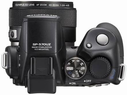 Olympus SP-570UZ Digital Camera, top view amb selector de mode