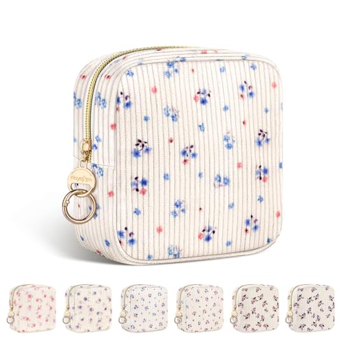 12,5 * 5 * 12,5cm Neceser Niña Pequeño para Compresas Organizador Bolso de Almacenamiento Compresas Algodon Salvaslip Bolsa Menstrual de Servilletas Sanitarias Regalo Adolescentes Niñas(floral-azul)