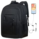 Wesoke Laptop Backpack for Men, 17.3 Inch Travel Backpacks BookBag with Laptop Compartment, Water Resistant Business Work Casual Computer Daypack w/USB Charging/Headphone Port, Black