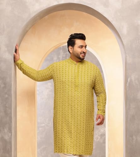 Image of SOJANYA Plus (Since 1958) Men's Cotton Ethnic Motifs Embroidered Long Kurta