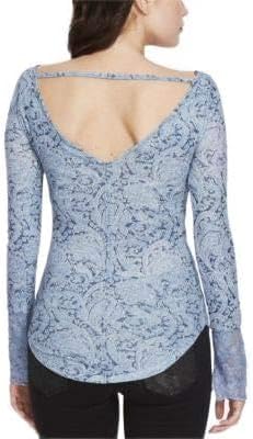 William Rast Womens Clementine Bateau Neck Top with Lace, Plein Air Romance Print, XXL
