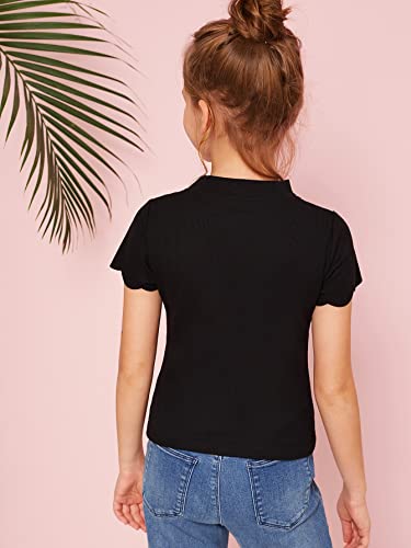 Soly Hux Girl's Choker Neck Cut Out Scalloped Short Sleeve Tee Ribbed Knit T Shirt Top Black 9Y #TOP1